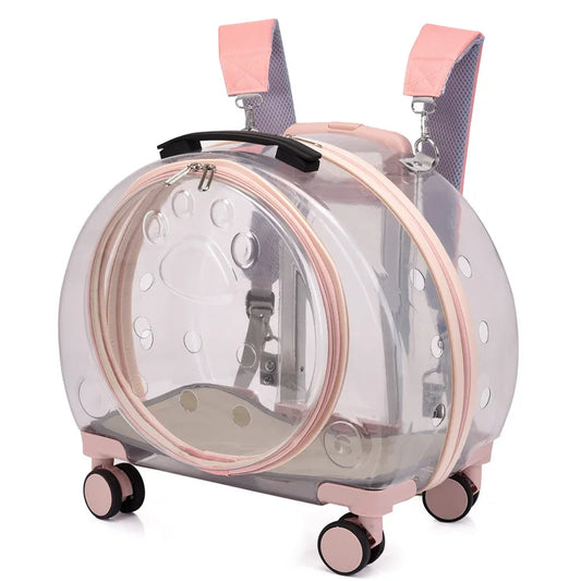 Transparent Pet Backpack Carrier with Wheels for Dogs and Cats