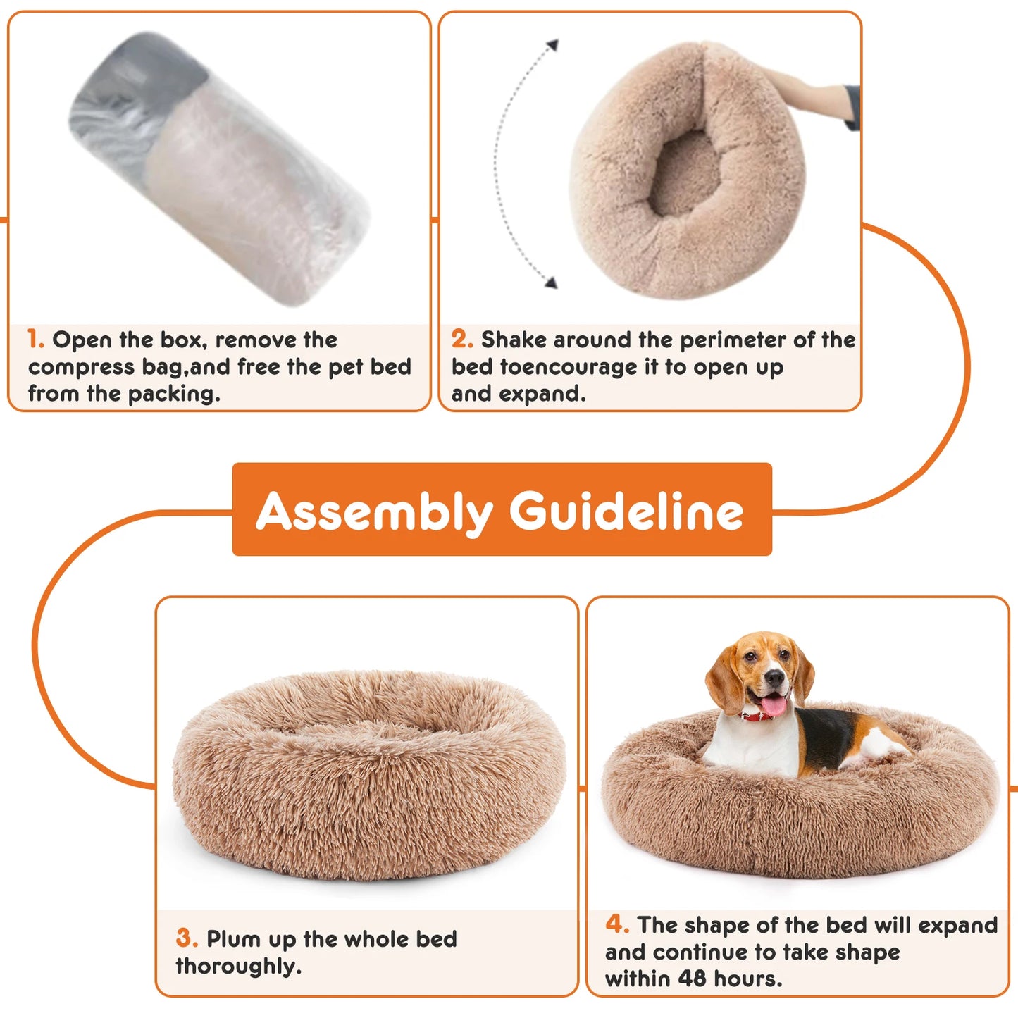 Calming Round Fluffy Faux Fur Dog Bed for Large Dogs