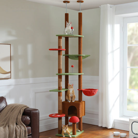 Adjustable Floor-to-Ceiling Cat Tree with Hammock and Condo