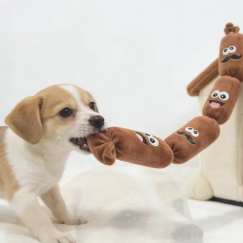 Durable Plush Sausage Dog Chew Toy with Squeaky Sound