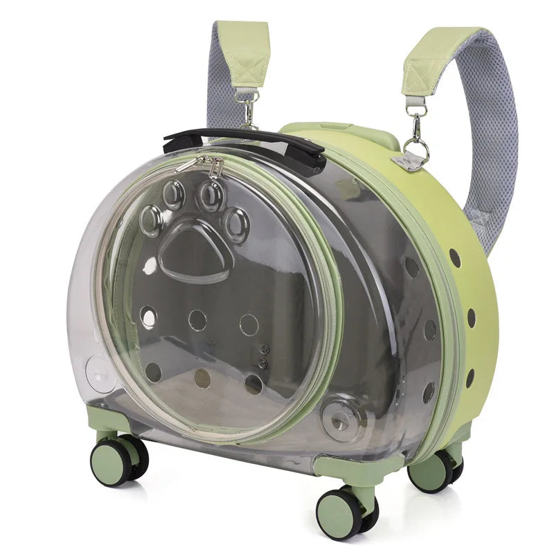 Transparent Pet Backpack Carrier with Wheels for Dogs and Cats