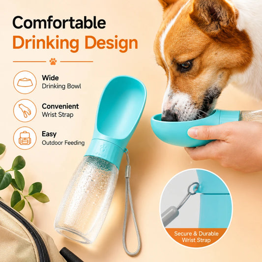 Portable Travel Pet Water Bottle with Integrated Drinking Bowl