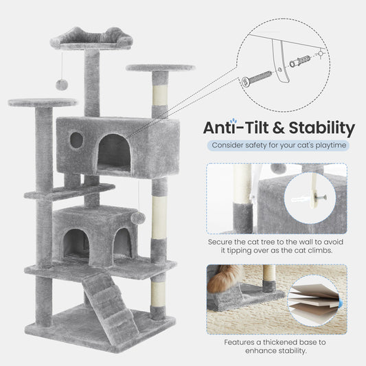 54-Inch Multi-Level Cat Tree Tower with Scratching Posts