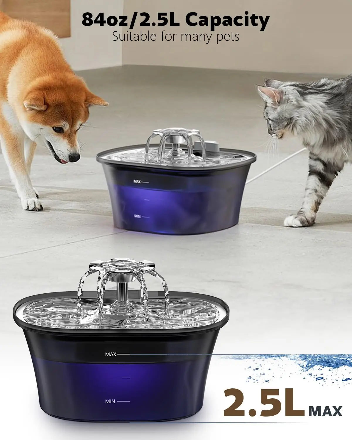 2.5L USB Automatic Pet Water Fountain for Cats and Dogs