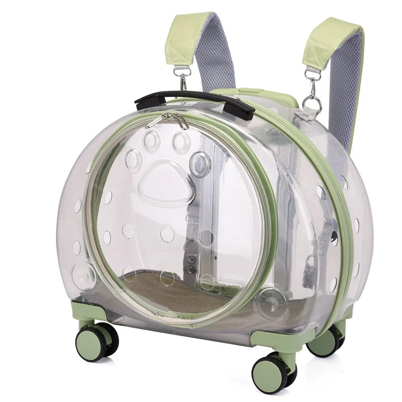 Transparent Pet Backpack Carrier with Wheels for Dogs and Cats