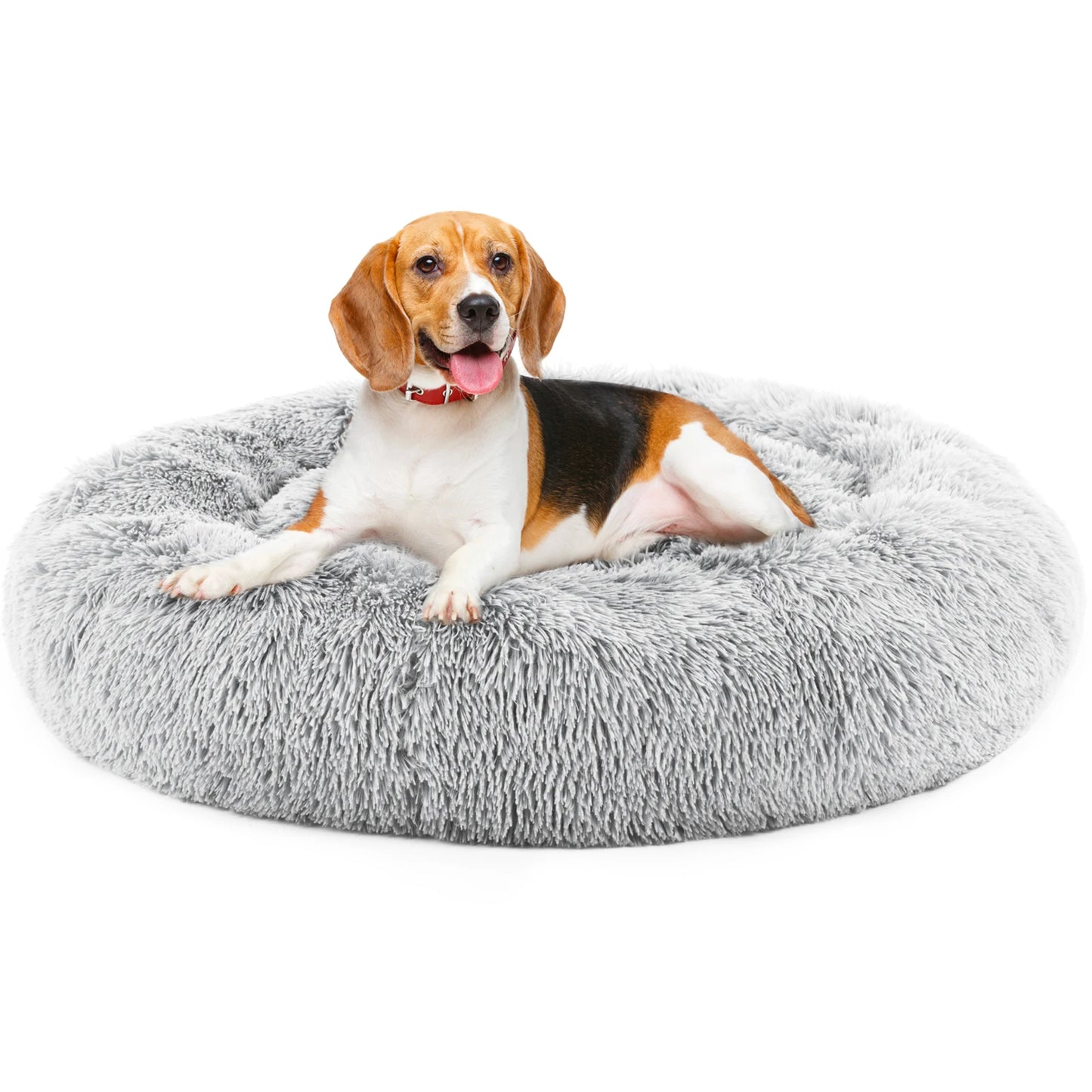 Calming Round Fluffy Faux Fur Dog Bed for Large Dogs