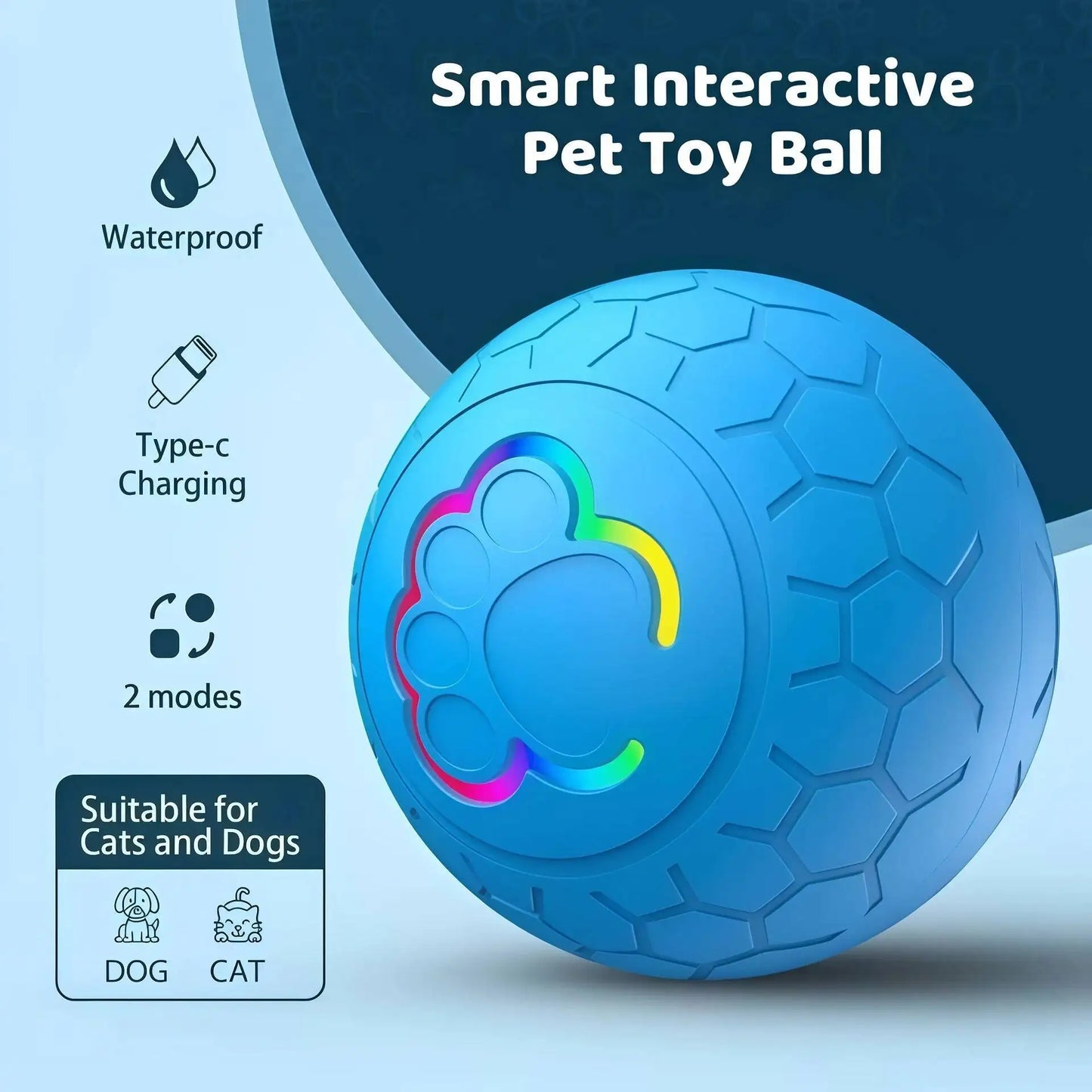 Smart Interactive Dog Toy Ball with USB Rolling RGB Lights