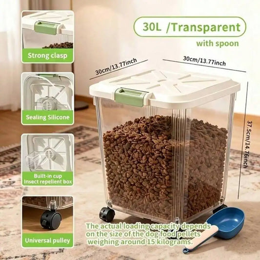 Large Transparent Pet Food Storage Container with Scoop