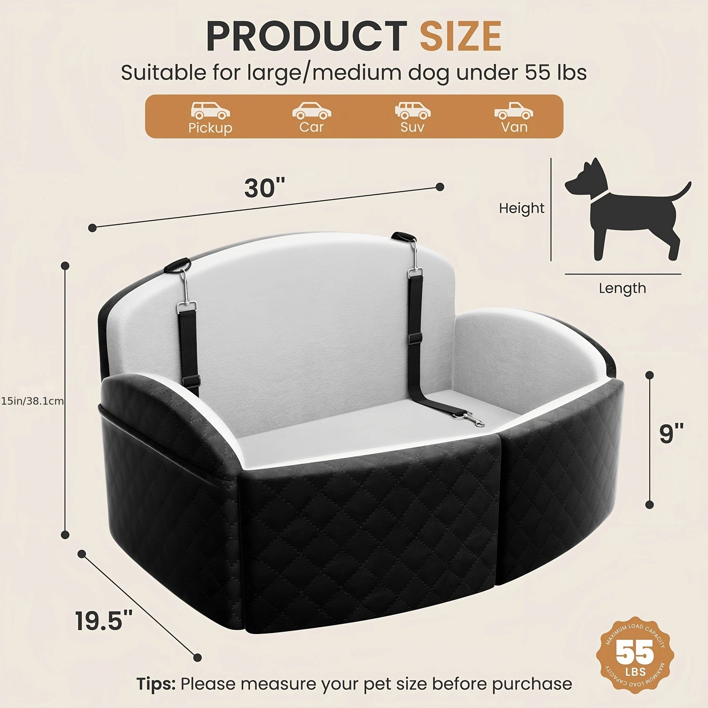 Memory Foam Dog Car Seat for Medium and Large Dogs