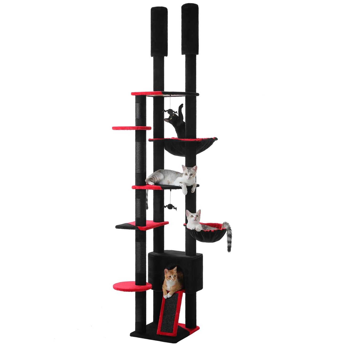 Adjustable Floor-to-Ceiling Cat Tree with Hammock and Condo