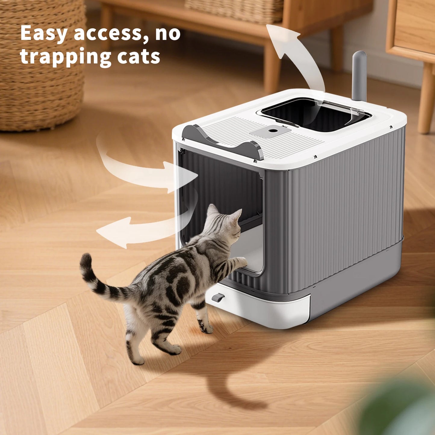 Enclosed Foldable Cat Litter Box with Drawer Tray and Top Exit