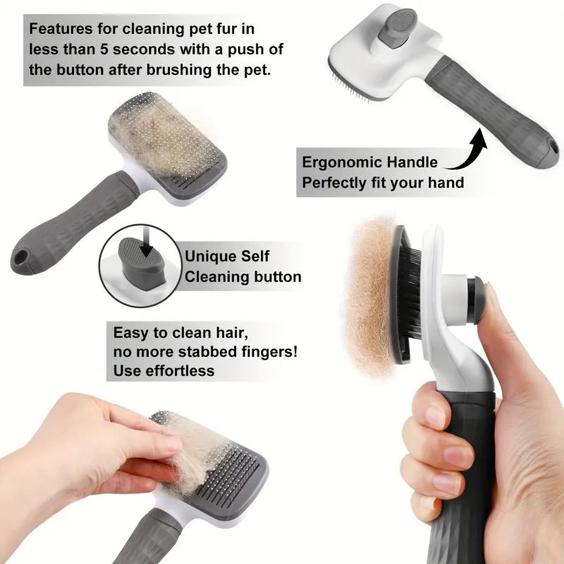 Self-Cleaning Pet Brush with Ergonomic Handle for Dogs Cats