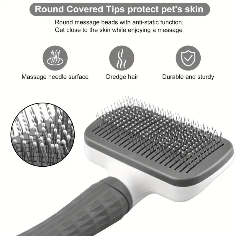 Self-Cleaning Pet Brush with Ergonomic Handle for Dogs Cats