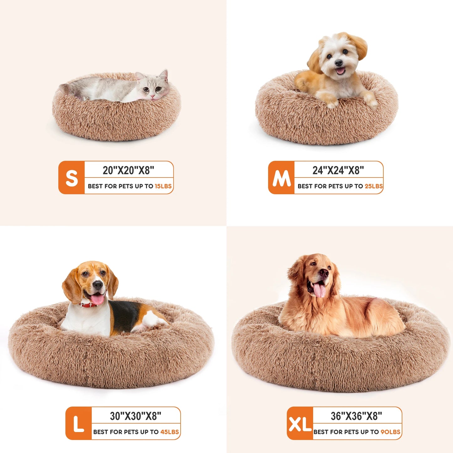 Calming Round Fluffy Faux Fur Dog Bed for Large Dogs