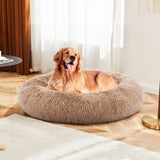 Round Faux Fur Plush Dog Bed with Anti-Slip Washable Design