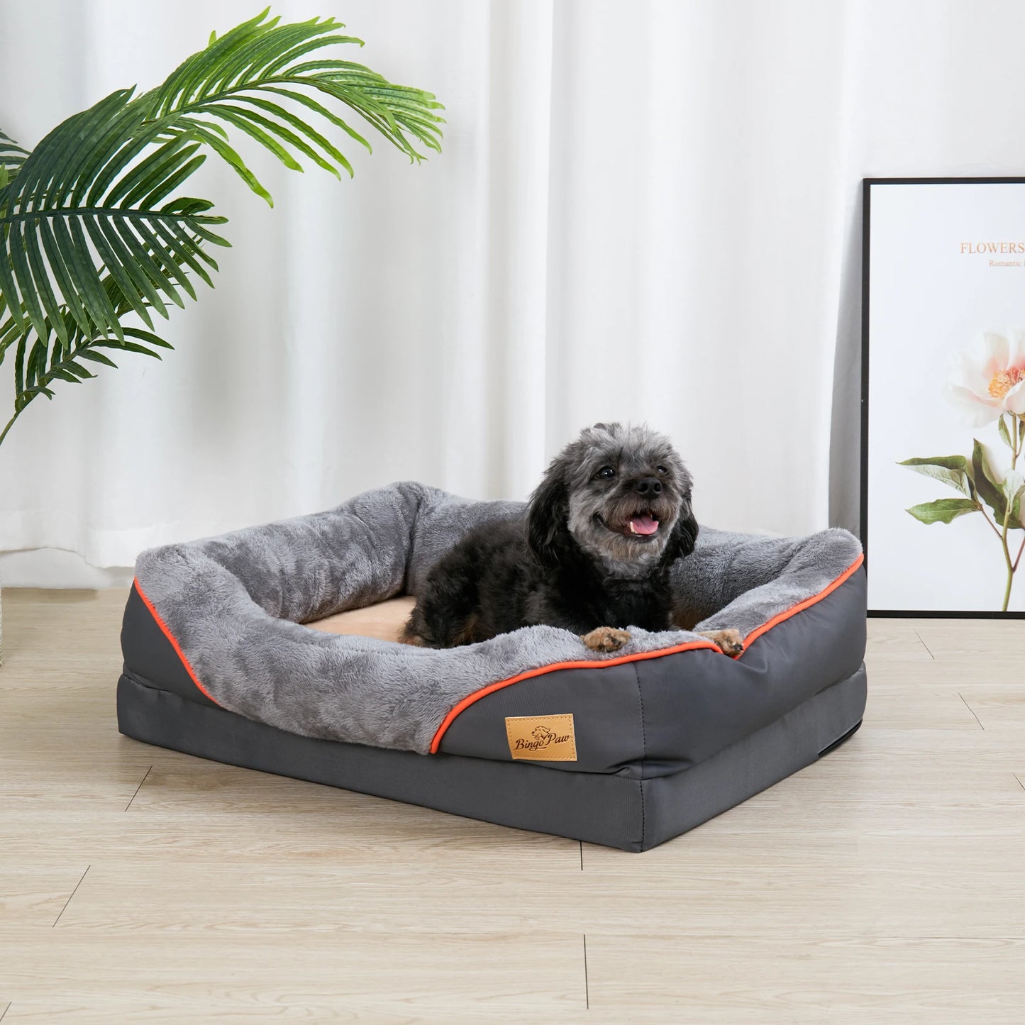 Super Soft Orthopedic Dog Bed with Bolster and Removable Cover
