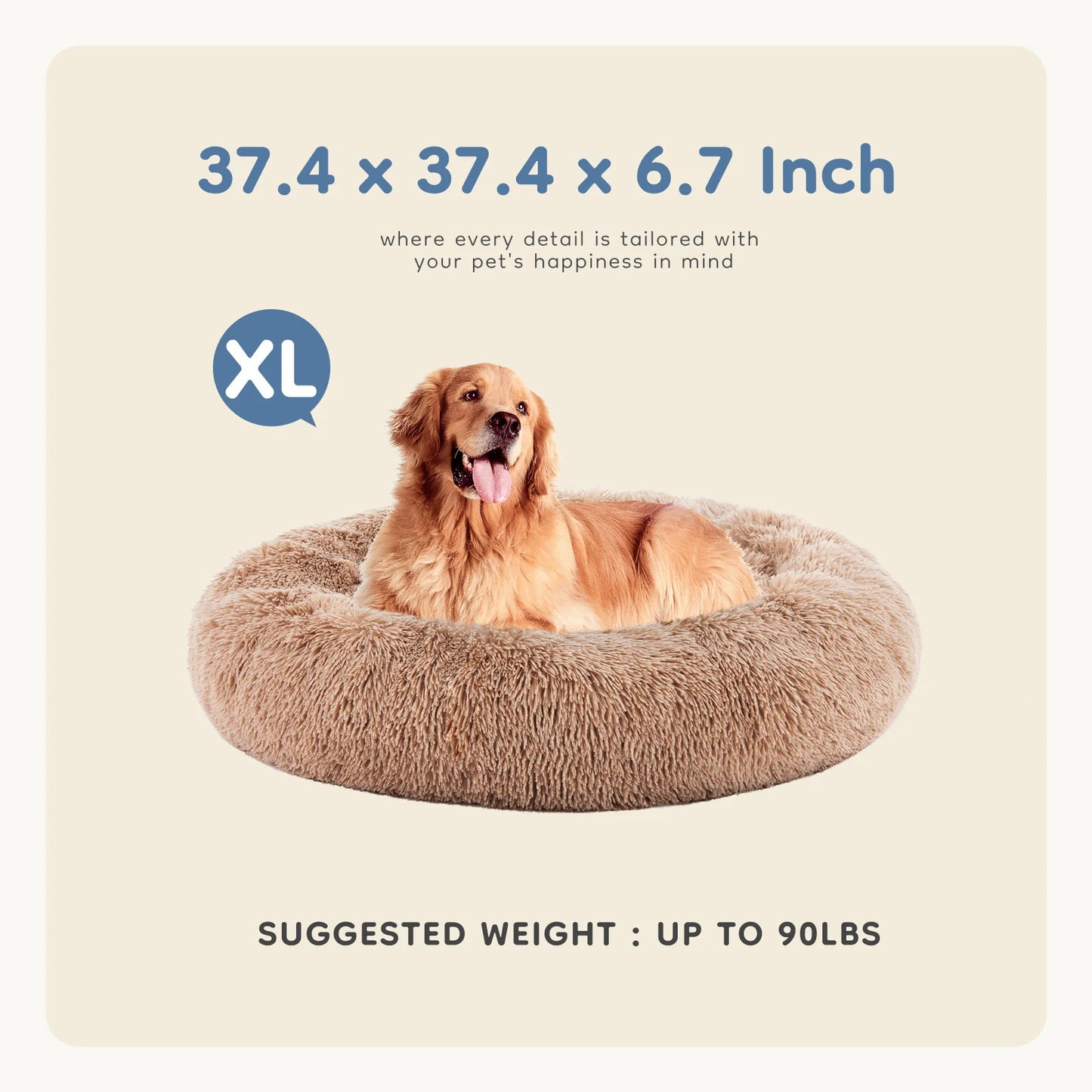 Round Faux Fur Plush Dog Bed with Anti-Slip Washable Design