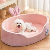 Thick Soft Oval Pet Bed with Floral Pattern and Waterproof Base