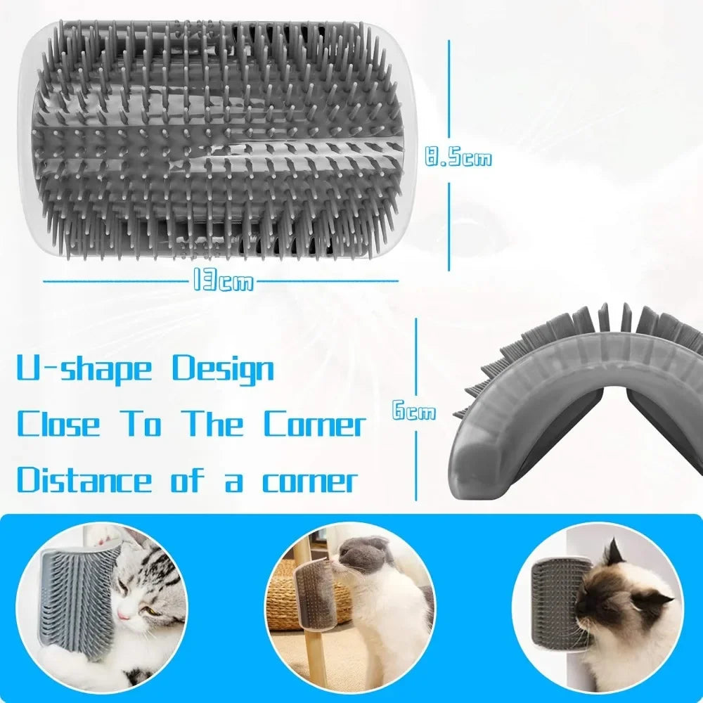 Cat Corner Scratcher & Self Grooming Brush with Catnip