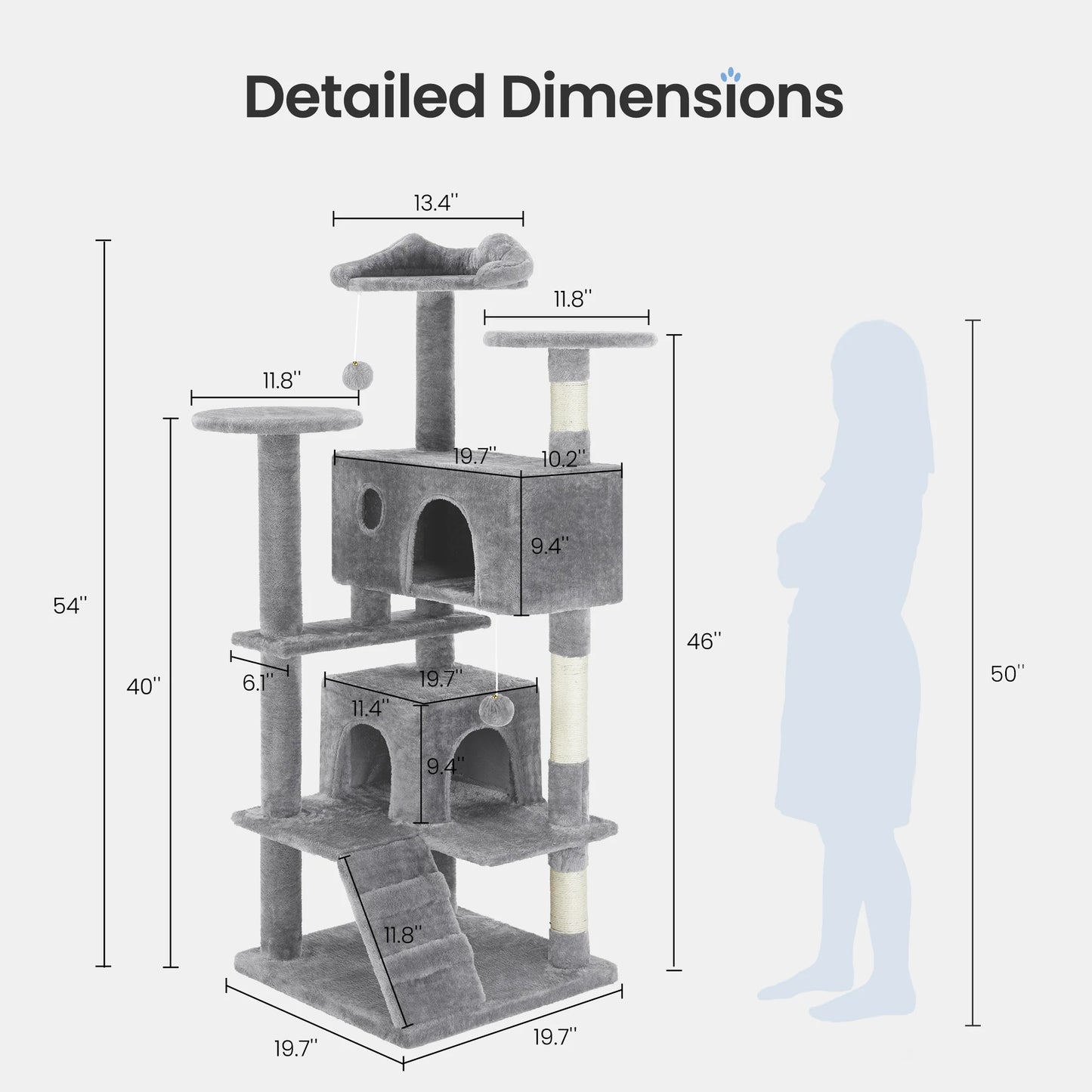 54-Inch Multi-Level Cat Tree Tower with Scratching Posts