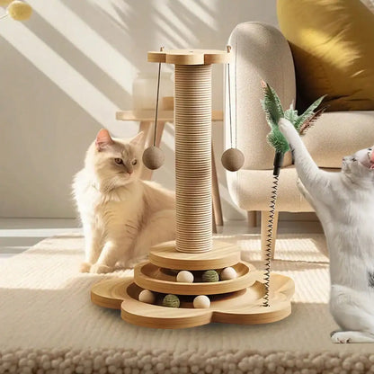 Solid Wood Cat Scratching Activity Center with Sisal and Toys