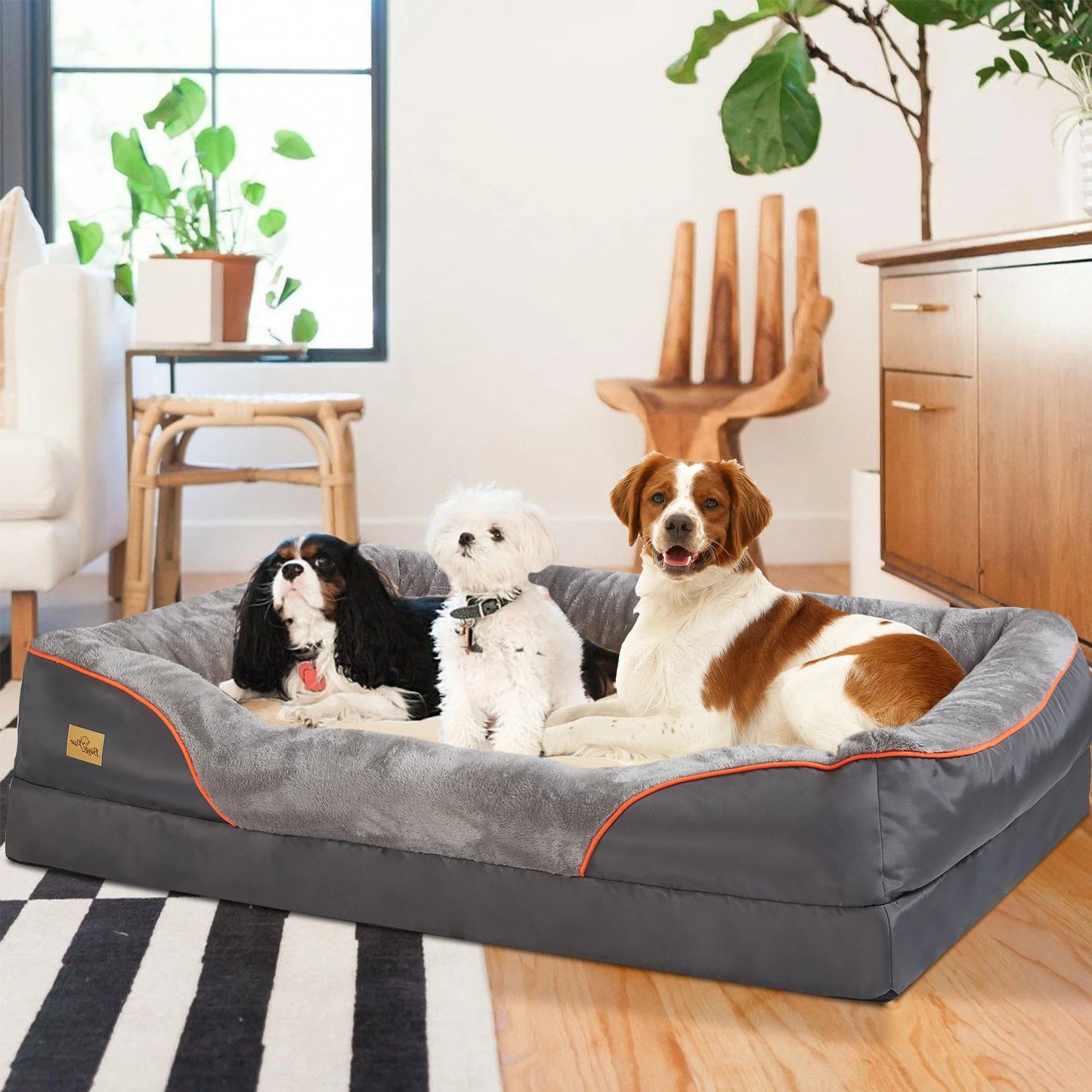Super Soft Orthopedic Dog Bed with Bolster and Removable Cover