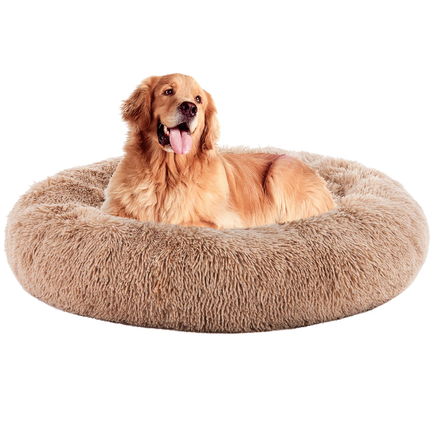 Round Faux Fur Plush Dog Bed with Anti-Slip Washable Design