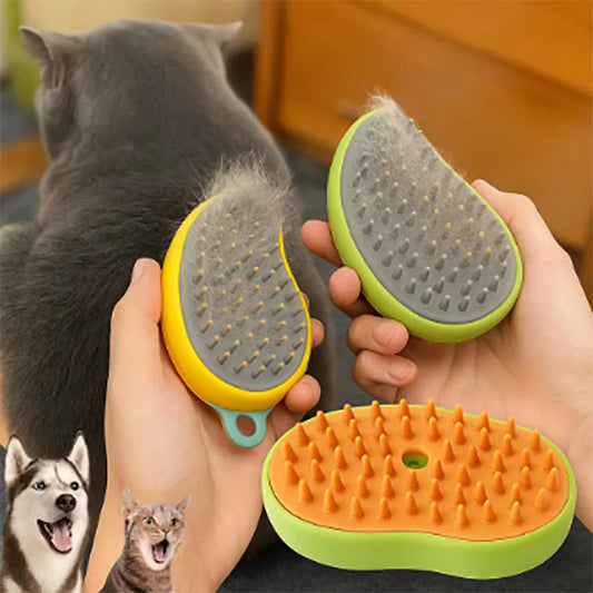 3-in-1 Electric Steam Cat Brush for Massage and Hair Removal