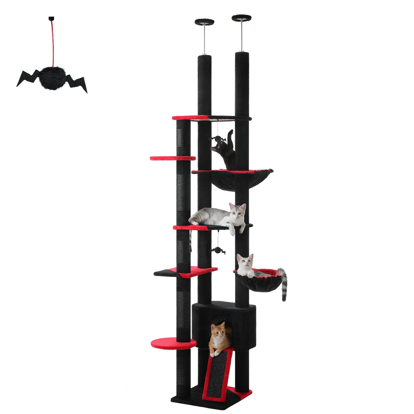 Adjustable Floor-to-Ceiling Cat Tree with Hammock and Condo