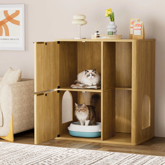 31.5" Wooden Cat Litter Cabinet with Cat Tree and Storage