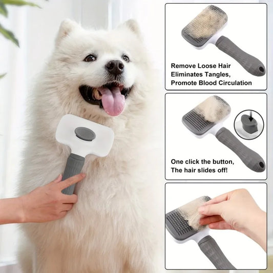 Self-Cleaning Pet Brush with Ergonomic Handle for Dogs Cats