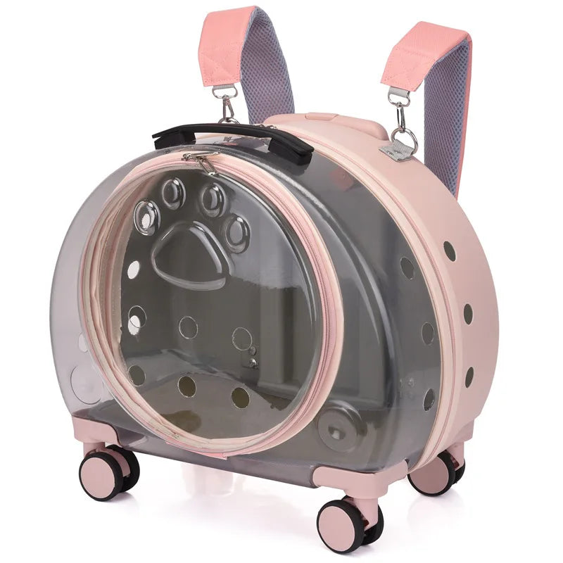 Transparent Pet Backpack Carrier with Wheels for Dogs and Cats