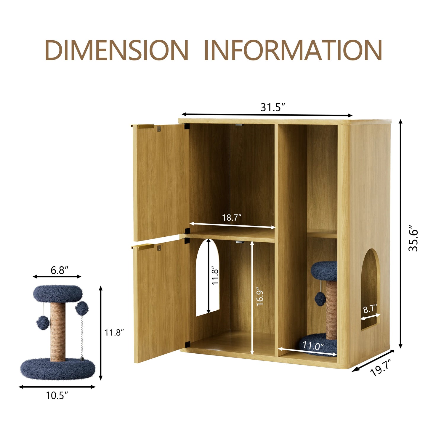 31.5" Wooden Cat Litter Cabinet with Cat Tree and Storage