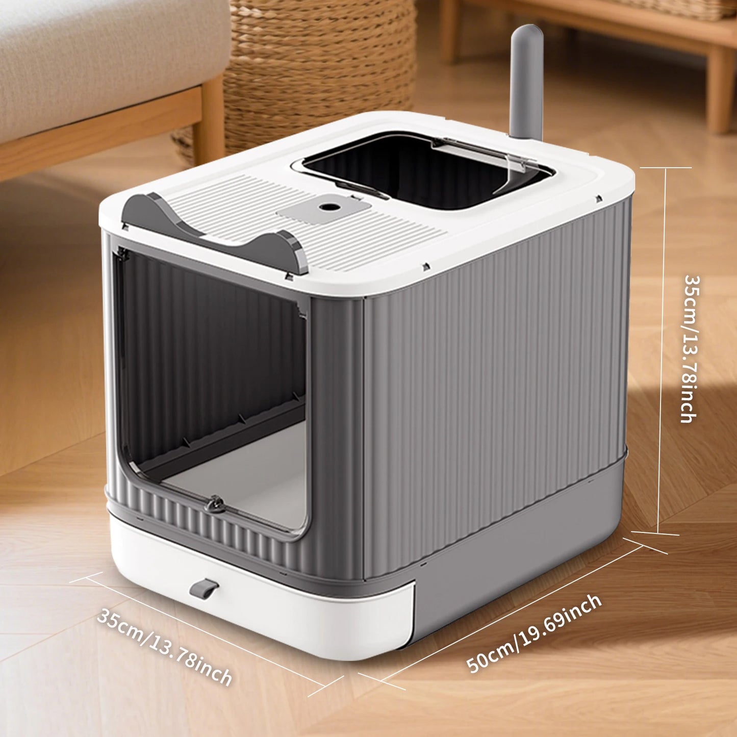 Enclosed Foldable Cat Litter Box with Drawer Tray and Top Exit