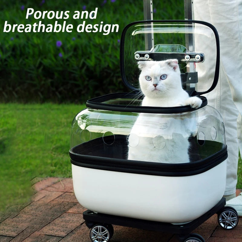 Double-Layer Cat Trolley Carrier with Wheels for Two Cats