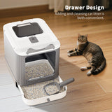 Enclosed Foldable Cat Litter Box with Drawer Tray and Top Exit