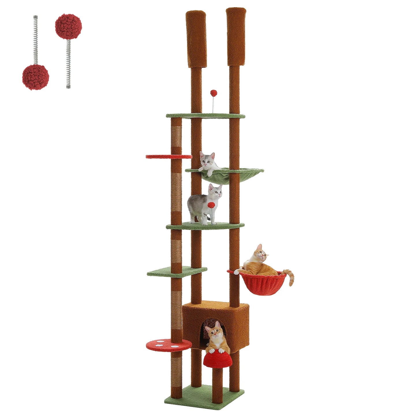 Adjustable Floor-to-Ceiling Cat Tree with Hammock and Condo