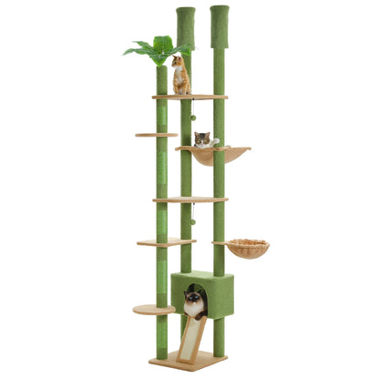Adjustable Floor-to-Ceiling Cat Tree with Hammock and Condo