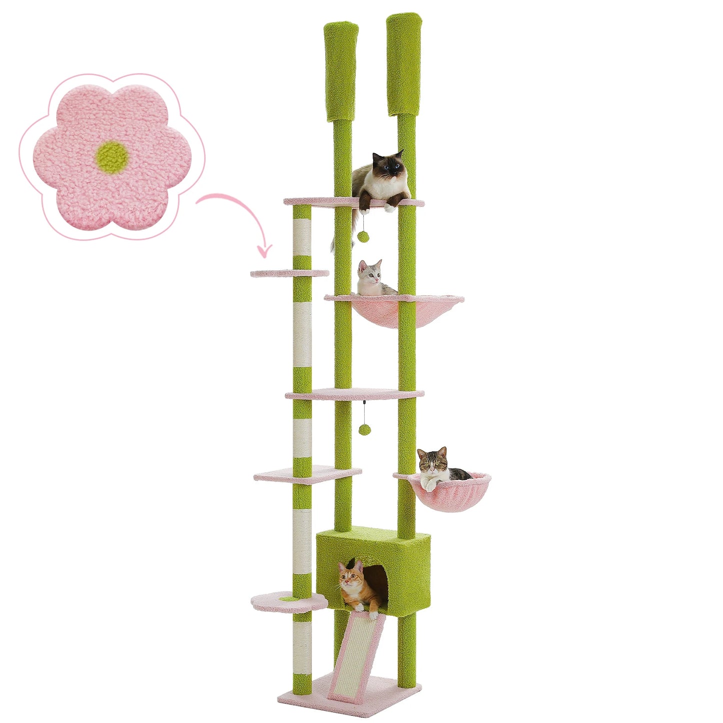 Adjustable Floor-to-Ceiling Cat Tree with Hammock and Condo
