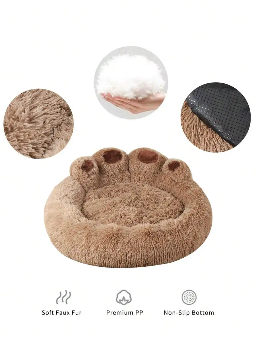 Bear Paw Plush Pet Bed for Cats and Dogs All Seasons